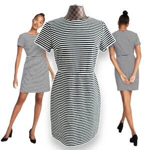 Old Navy Knit Striped Sheath Dress Large Black White Short Sleeve Preppy Office
